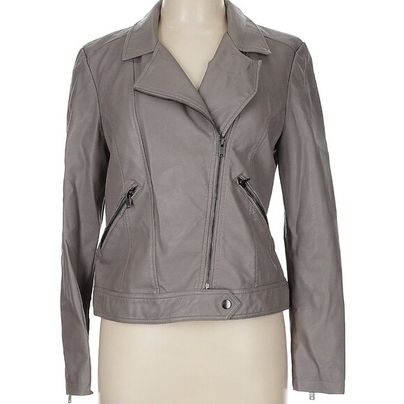 Wishlist Gray Faux Leather Moto Jacket Size M - Picture 1 of 6